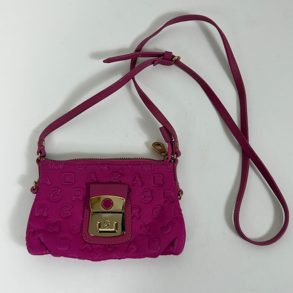 Marc Jacobs Womens Fuchsia Pink Crossbody Bag Nylon Jumbled Logo Y2K Mini